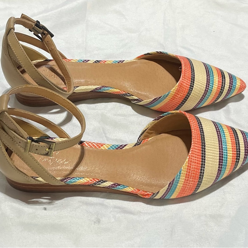 Crown Vintage Striped Multicolor Women's Flats with Ankle Strap, size